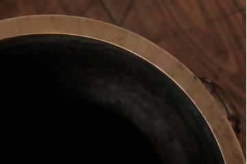 アンティーク雑貨　大正昭和初期　象嵌真鍮火鉢一対・箱付き(手あぶり、金属製火鉢)(R-036262)