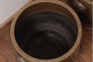 アンティーク雑貨　大正昭和初期　象嵌真鍮火鉢一対・箱付き(手あぶり、金属製火鉢)(R-036262)
