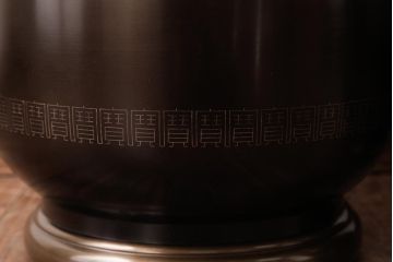 アンティーク雑貨　大正昭和初期　象嵌真鍮火鉢一対・箱付き(手あぶり、金属製火鉢)(R-036262)