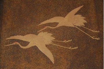 アンティーク雑貨　明治十年　黒塗梨地　金蒔絵　木製文箱(漆器硯箱)