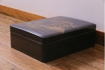 アンティーク雑貨　明治十年　黒塗梨地　金蒔絵　木製文箱(漆器硯箱)