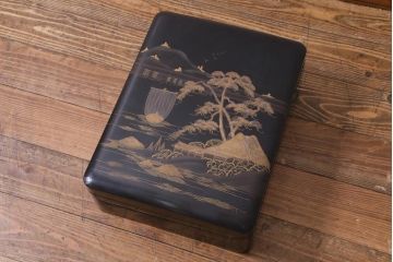 アンティーク雑貨　明治十年　黒塗梨地　金蒔絵　木製文箱(漆器硯箱)