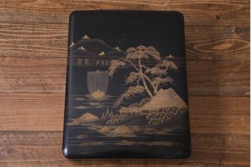 アンティーク雑貨　明治十年　黒塗梨地　金蒔絵　木製文箱(漆器硯箱)