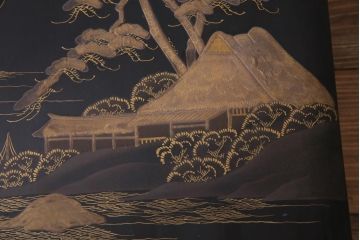アンティーク雑貨　明治十年　黒塗梨地　金蒔絵　木製文箱(漆器硯箱)