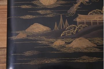 アンティーク雑貨　明治十年　黒塗梨地　金蒔絵　木製文箱(漆器硯箱)