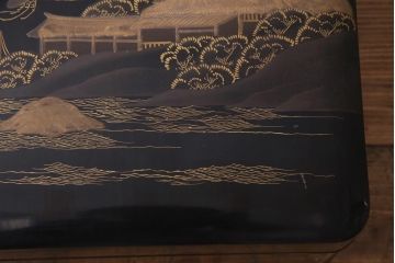 アンティーク雑貨　明治十年　黒塗梨地　金蒔絵　木製文箱(漆器硯箱)
