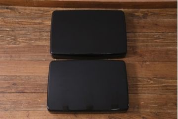 アンティーク雑貨　明治大正期　家紋入　黒塗　木製盆2枚(漆器)