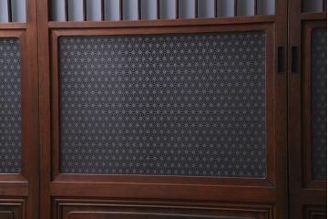 昭和期　当店オリジナルガラス入り　腰板ケヤキ材　腰付雪見　品の良いレトロなガラス戸4枚セット(引き戸、建具)