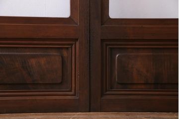 昭和期　当店オリジナルガラス入り　腰板ケヤキ材　腰付雪見　品の良いレトロなガラス戸4枚セット(引き戸、建具)