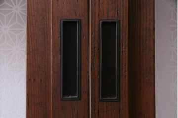 昭和期　当店オリジナルガラス入り　腰板ケヤキ材　腰付雪見　品の良いレトロなガラス戸4枚セット(引き戸、建具)