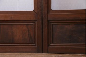 昭和期　当店オリジナルガラス入り　腰板ケヤキ材　腰付雪見　品の良いレトロなガラス戸4枚セット(引き戸、建具)