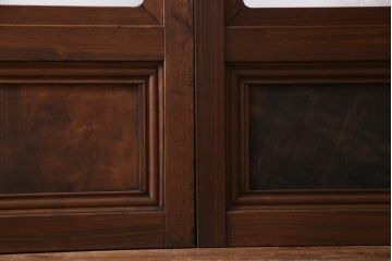 昭和期　当店オリジナルガラス入り　腰板ケヤキ材　腰付雪見　品の良いレトロなガラス戸4枚セット(引き戸、建具)