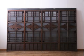 アンティーク建具　上手物　当時物色ガラス入り　大正ロマン薫るガラス戸4枚セット(建具、引き戸)