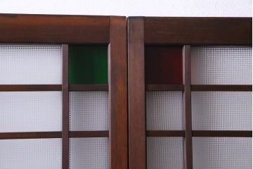 アンティーク建具　上手物　当時物色ガラス入り　大正ロマン薫るガラス戸4枚セット(建具、引き戸)
