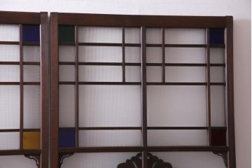 アンティーク建具　上手物　当時物色ガラス入り　大正ロマン薫るガラス戸4枚セット(建具、引き戸)