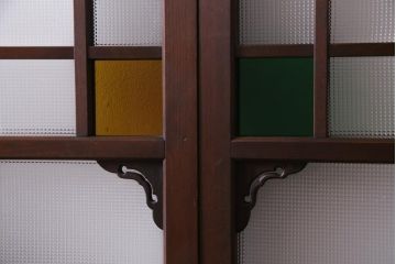 アンティーク建具　上手物　当時物色ガラス入り　大正ロマン薫るガラス戸4枚セット(建具、引き戸)