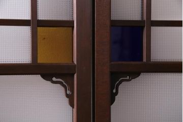 アンティーク建具　上手物　当時物色ガラス入り　大正ロマン薫るガラス戸4枚セット(建具、引き戸)