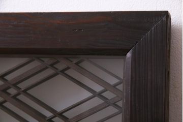 和製アンティーク　両面ガラス入り　三十菱紋　渋い色味が素敵な組子欄間(明り取り、ディスプレイ)