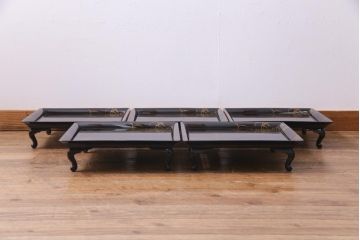 アンティーク雑貨　輪島塗　金蒔絵　鯉の図　木製お膳5客セット(漆器、脚付膳、和食器)(R-036276)