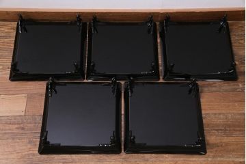 アンティーク雑貨　輪島塗　金蒔絵　鯉の図　木製お膳5客セット(漆器、脚付膳、和食器)(R-036276)