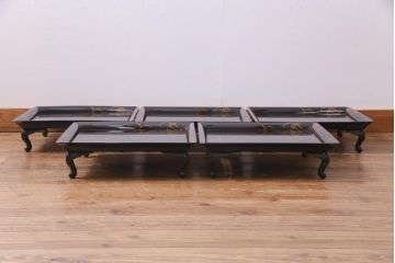 アンティーク雑貨　輪島塗　金蒔絵　鯉の図　木製お膳5客セット(漆器、脚付膳、和食器)(R-036277)