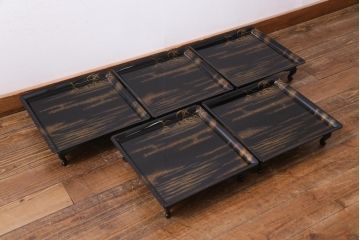 アンティーク雑貨　輪島塗　金蒔絵　鯉の図　木製お膳5客セット(漆器、脚付膳、和食器)(R-036277)