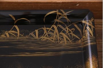 アンティーク雑貨　輪島塗　金蒔絵　鯉の図　木製お膳5客セット(漆器、脚付膳、和食器)(R-036277)