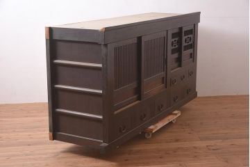 アンティーク家具　明治期　丸桟　銅金具　上手物の近江水屋箪笥(収納棚、重ね箪笥)(R-036285)