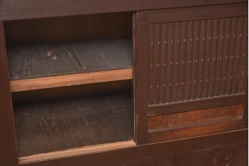 アンティーク家具　明治期　丸桟　銅金具　上手物の近江水屋箪笥(収納棚、重ね箪笥)(R-036285)