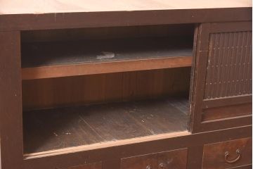 アンティーク家具　明治期　丸桟　銅金具　上手物の近江水屋箪笥(収納棚、重ね箪笥)(R-036285)