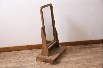 アンティーク雑貨　昭和初期　タモ材　木目が美しい和モダンな鏡台(ドレッサー、ミラー)(R-036295)