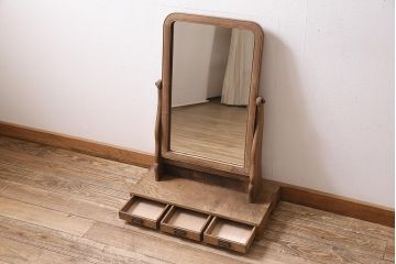 アンティーク雑貨　昭和初期　タモ材　木目が美しい和モダンな鏡台(ドレッサー、ミラー)(R-036295)