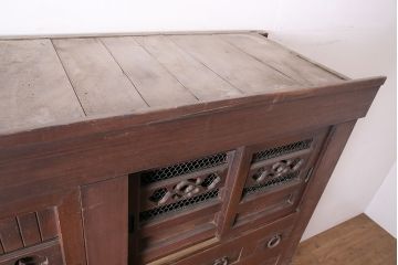 アンティーク家具　前面ケヤキ材・ヒノキ材　六尺京水屋箪笥キャビネット(収納棚)(R-036296)