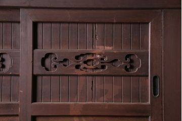 アンティーク家具　前面ケヤキ材・ヒノキ材　六尺京水屋箪笥キャビネット(収納棚)(R-036296)