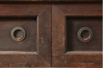 アンティーク家具　前面ケヤキ材・ヒノキ材　近江水屋箪笥キャビネット・重ね(戸棚、水屋箪笥、収納棚)(R-036297)