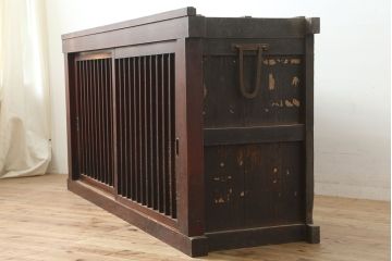 アンティーク家具　明治期　桟の引き戸が魅力の六尺収納箪笥・上段(キャビネット、水屋箪笥)(R-036311)