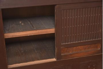 アンティーク家具　明治期　丸桟　銅金具　上手物の近江水屋箪笥キャビネット(収納棚、サイドボード、テレビ台)(R-036313)