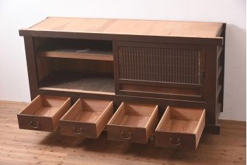 アンティーク家具　明治期　丸桟　銅金具　上手物の近江水屋箪笥キャビネット(収納棚、サイドボード)(R-036314)