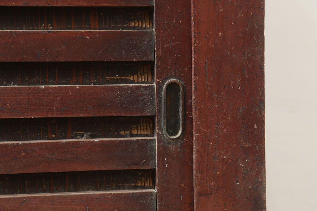 アンティーク家具　明治期　桟の引き戸が魅力の六尺収納箪笥・重ね(キャビネット、水屋箪笥)(R-036318)