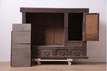 アンティーク家具　明治期　前面ケヤキ材・ヒノキ材　四尺水屋箪笥サイドボード(テレビ台、収納棚、キャビネット)(R-036319)