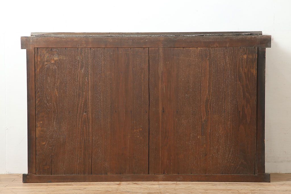 アンティーク家具　明治大正期　太い框が立派な水屋箪笥キャビネット・上段(ガラスケース、収納棚)(R-036323)