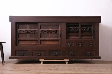 アンティーク家具　前面ケヤキ材・ヒノキ材　六尺京水屋箪笥サイドボード(カウンター、テレビ台)(R-036329)