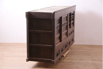 アンティーク家具　前面ケヤキ材・ヒノキ材　六尺京水屋箪笥サイドボード(カウンター、テレビ台)(R-036329)