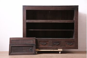 アンティーク家具　前面ケヤキ材・ヒノキ材　近江水屋　四尺水屋箪笥サイドボード(テレビ台、収納棚)(R-036338)