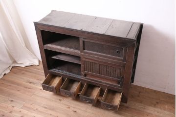 アンティーク家具　前面ケヤキ材・ヒノキ材　近江水屋　四尺水屋箪笥サイドボード(テレビ台、収納棚)(R-036338)