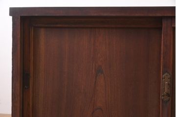 和製アンティーク　明治期　奥行きリサイズ費込み!(高品質リペア時のみ)　前面ケヤキ材・サクラ材　古い木の温もりを感じる重ね水屋箪笥・上段(収納棚、戸棚、ローボード)(R-036339)