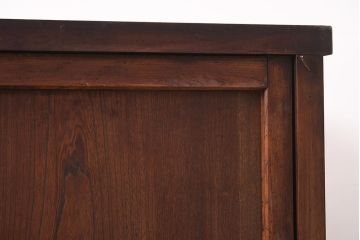 和製アンティーク　明治期　奥行きリサイズ費込み!(高品質リペア時のみ)　前面ケヤキ材・サクラ材　古い木の温もりを感じる重ね水屋箪笥・上段(収納棚、戸棚、ローボード)(R-036339)