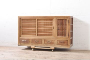 アンティーク家具　ヒノキ材　凝ったつくりの五尺水屋箪笥サイドボード(収納棚、戸棚、食器棚)(R-036344)