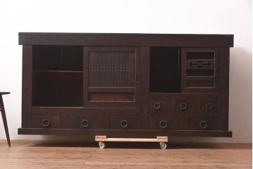 アンティーク家具　明治期　重厚感抜群の近江水屋箪笥テレビボード(テレビ台、ローボード、キャビネット、戸棚、収納棚、サイドボード)(R-036351)