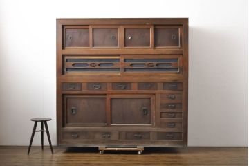 アンティーク家具　明治大正期　前面ケヤキ・ヒノキ材　六尺水屋箪笥キャビネット(収納棚)(R-036366)